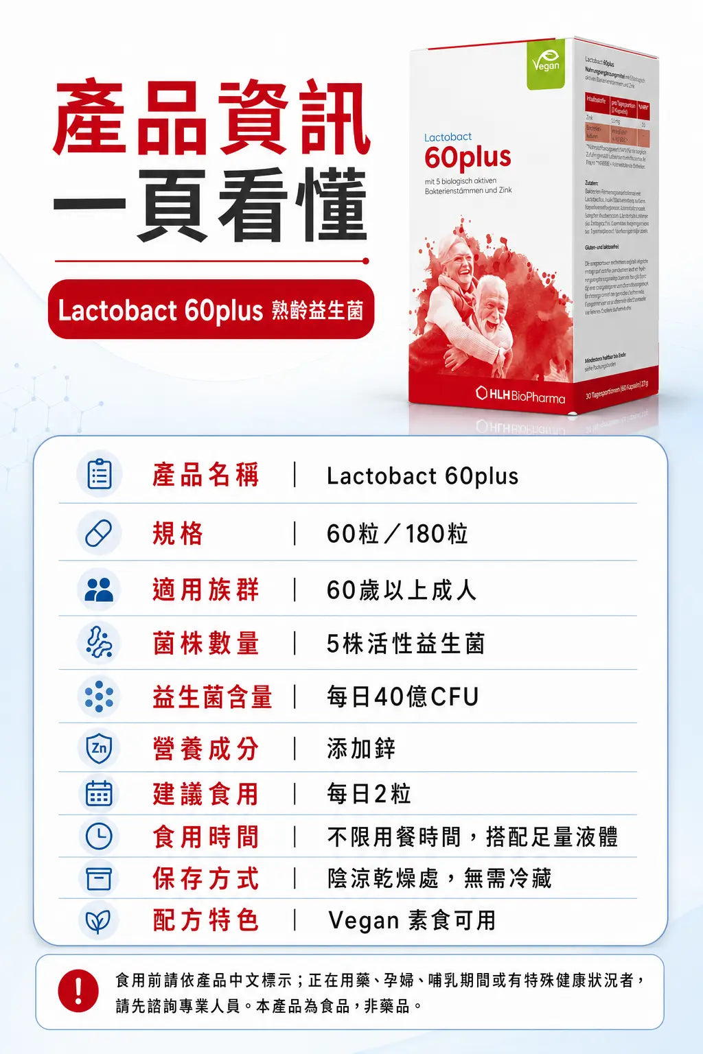 萊德寶 Lactobact 60 plus 銀髮族腸道保養益生菌膠囊 60/180 粒 Lactobact 萊德寶