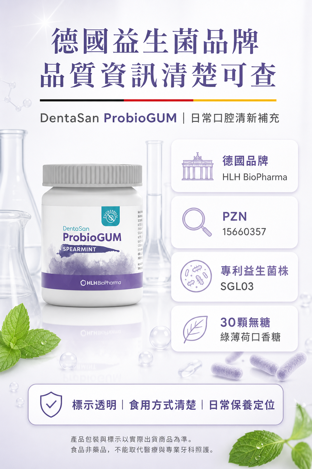 萊德寶 Lactobact ProbioGUM 口腔益生菌口香糖 薄荷口味 30 粒 Lactobact 萊德寶
